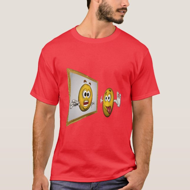 Fånig Ansikte i Spegel Funny Tee Shirt (Framsida)