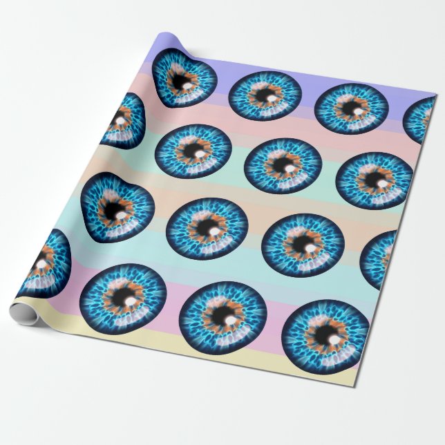 Fånig Blue och orange iris eyeball mönster Presentpapper (Utrullad)