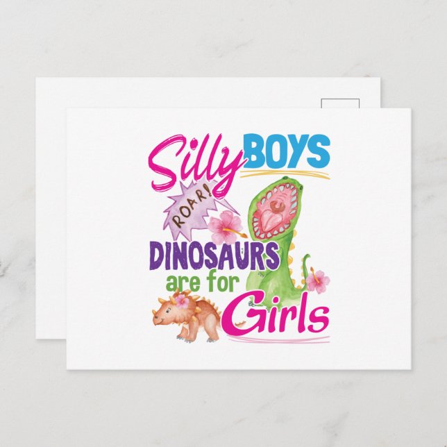 Fånig Boys Dinosaurs är till för Girls - Cute Vykort (Fram/baksida)