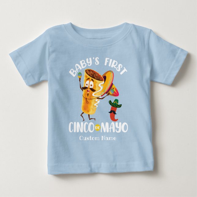 Fånig Burrito Baby första Cinco de Mayo T Shirt (Framsida)