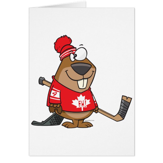 fånig canadian hockey beaver tecknad hälsningskort (Framsidan)