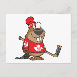 fånig canadian hockey beaver tecknad vykort