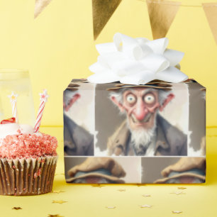 Fånig Caricature Old Man Presentpapper