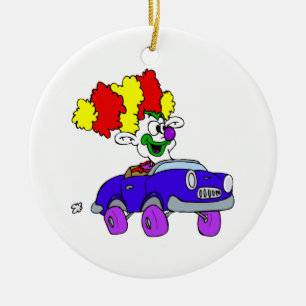 Fånig clown i lite bil julgransprydnad keramik