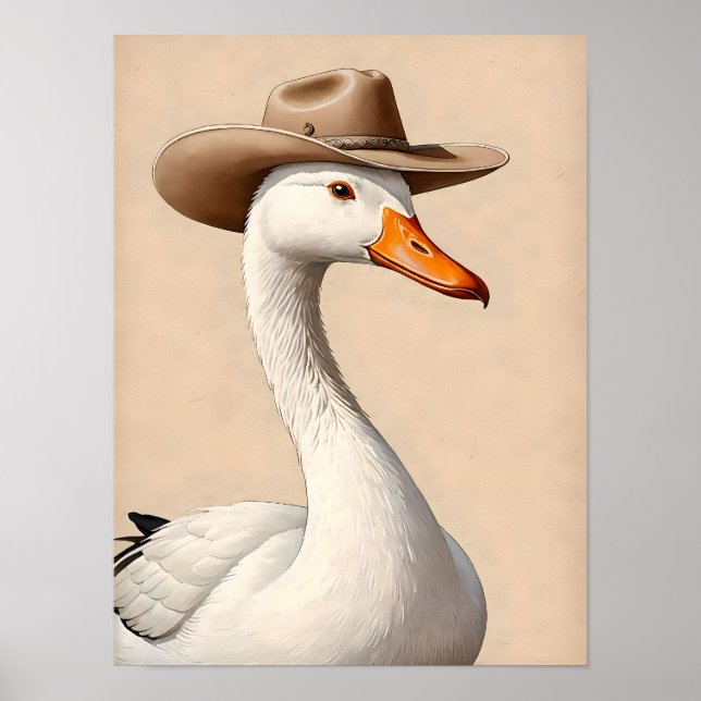 Fånig Cowboy Goose - Quirky Western Wall Art Poster (Framsidan)