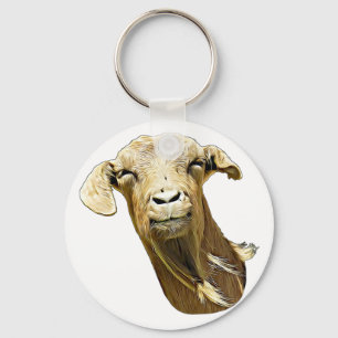 fånig Cute Goat Ansikte Farm Animal Art Art Nyckelring