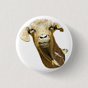 fånig Cute Goat Ansikte Farm Animal Art Knapp