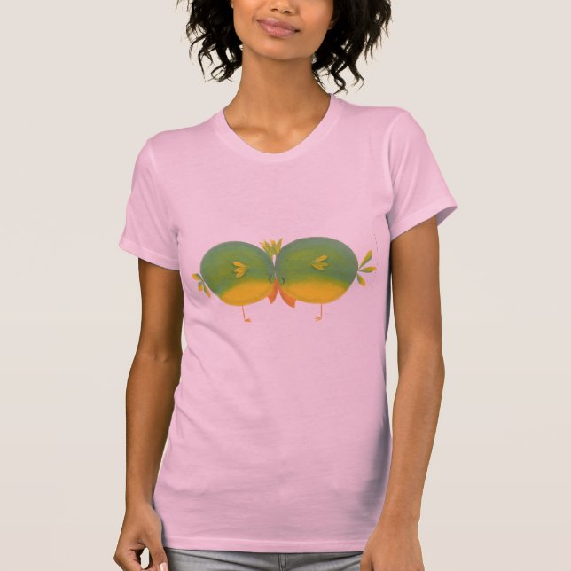 Fånig Cute Tecknad Birds Tee Shirt (Framsida)