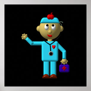 Fånig Doktor med Apple på huvudet och läkarblocket Poster
