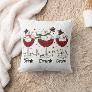 Fånig "Drink, Drank, Drunk" Snögubbe och Vin Kudde