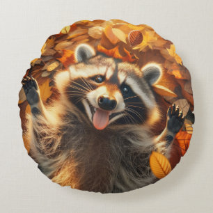 Fånig Fall Raccoon Rund Kudde