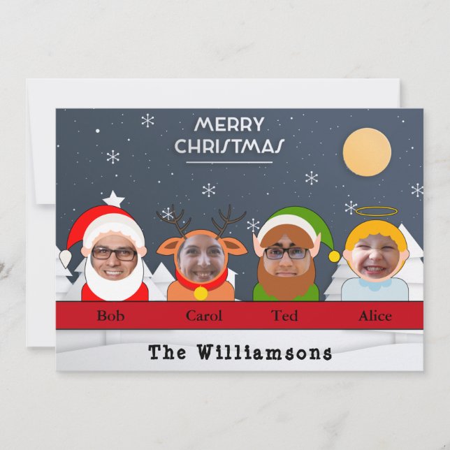 Fånig. Familj som Santa Reindeer Elf Angel Photo Julkort (Framsida)