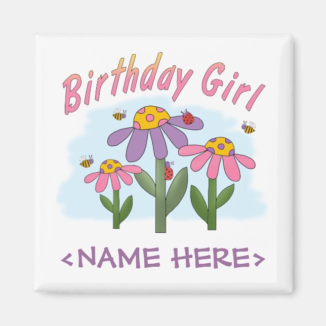 Fånig Flowers Birthday Girl Magnet (Framsidan)