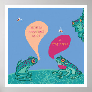 Fånig Frogs Art Print - Blue & Grönt Poster