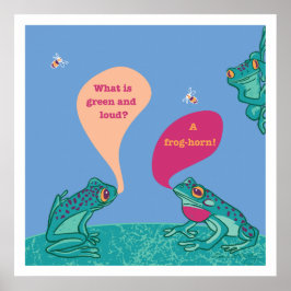 Fånig Frogs Art Print - Blue & Grönt Poster