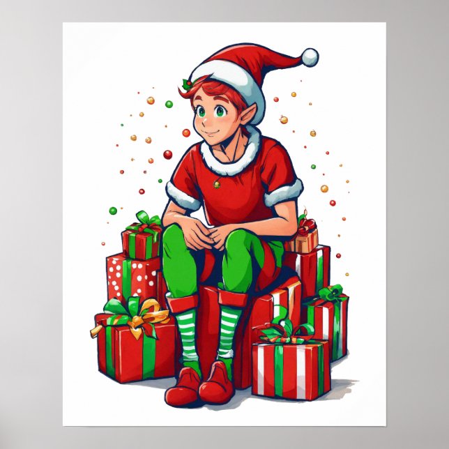 Fånig Funny jul Jultomten Elf Kid Poster (Framsidan)
