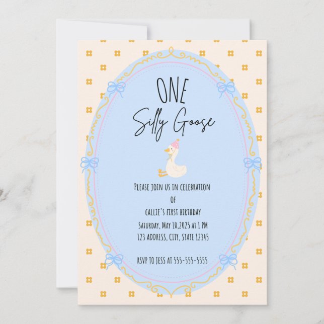 Fånig går första födelsedag inbjudningar (Framsida)