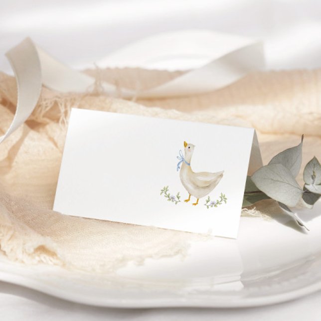 Fånig Gåse Blue Bow Baby Shower Placeringskort (Skapare uppladdad)