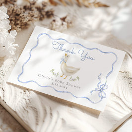 Fånig Gåse Blue Bow Baby Shower Tack Kort