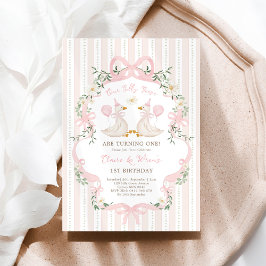Fånig Geese Rosa Bow Syskon Girls Birthday Inbjudningar