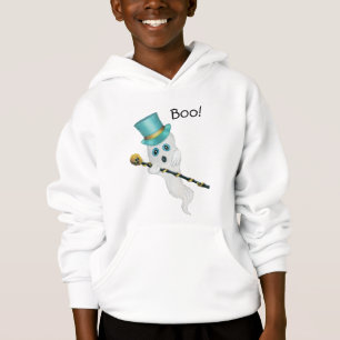 Fånig Ghost Wearing Top hat Holding Skull käpp T Shirt