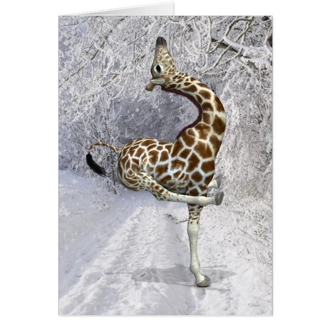 Fånig Giraffe in Winter Hälsningskort (Framsidan)