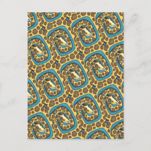 FÅNIG GIRAFFE LONG NACKE OCH SPOTS, FUNNY FOLK ART VYKORT (Framsida)