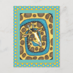 FÅNIG GIRAFFE LONG NACKE OCH SPOTS, FUNNY FOLK ART VYKORT