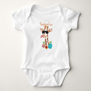 Fånig Giraffe Sunglasses Funny Ansikte Baby Bodyko T Shirt