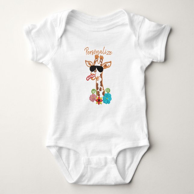 Fånig Giraffe Sunglasses Funny Ansikte Baby Bodyko T Shirt (Framsida)