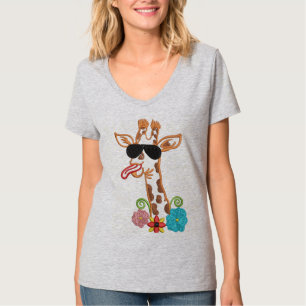 Fånig Giraffe Sunglasses Funny Ansikte Sarcastic T Shirt