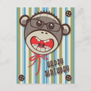 Fånig Glass Sock monkey Lycklig B-dagskort Vykort