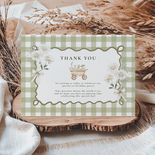 Fånig Goose 1:a födelsedagsdagen Grönt Gingham Tack Kort (Skapare uppladdad)