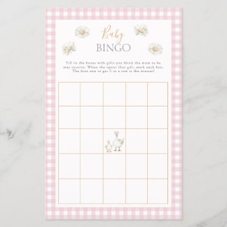 Fånig Goose Baby Bingo Whimsical Rosa Shower Game Flygblad