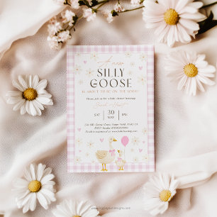 Fånig Goose Baby Shower Rosa Gingham-inbjudan Inbjudningar