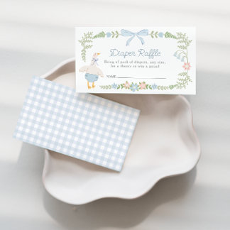 Fånig Goose Blommigt Blue Bow Diaper Raffle Tilläggskort