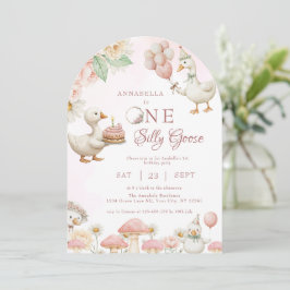 Fånig Goose Blomsterträdgård Mushroom 1:a födelsed Inbjudningar