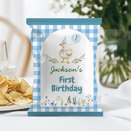 Fånig Goose Blue Balloon Birthday Chip Bag Wrapper Reklamblad