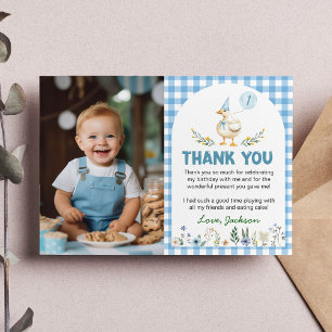 Fånig Goose Blue Balloon Birthday Photo Tack Kort