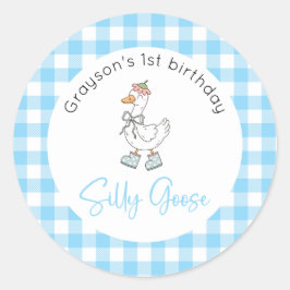 Fånig Goose Blue Birthday Runt Klistermärke