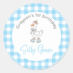 Fånig Goose Blue Birthday Runt Klistermärke