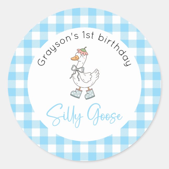 Fånig Goose Blue Birthday Runt Klistermärke (Framsida)
