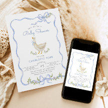 Fånig Goose Blue Blommigt Bow Baby dusch