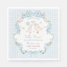 Fånig Goose Blue Bow Gingham Boy Shower Pappersservett