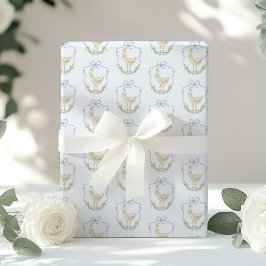 Fånig Goose Blue Bow vapensköld Vintage babydusch Presentpapper