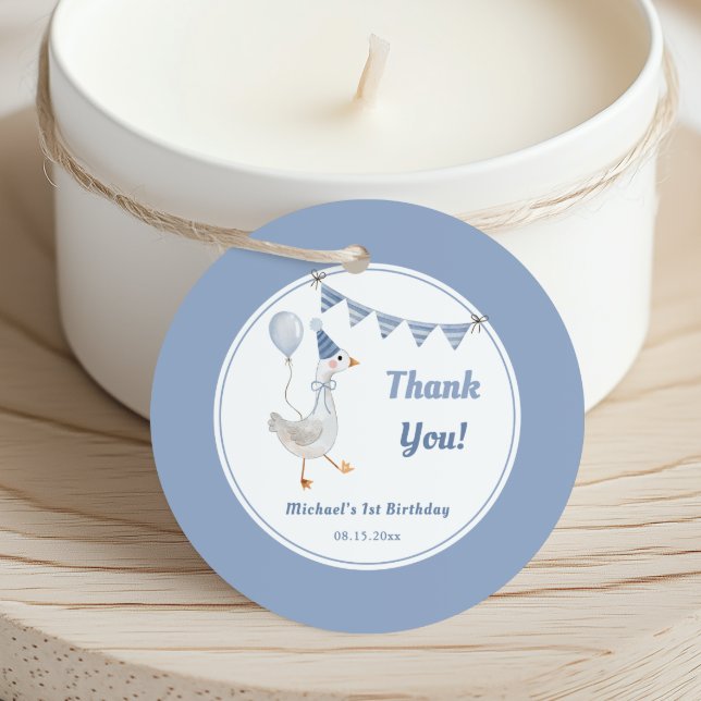 Fånig Goose Blue Boy Birthday Gåvor Etiketter (Skapare uppladdad)