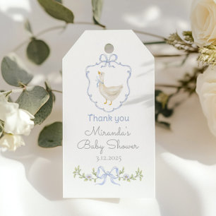 Fånig Goose Blue creat Baby dusch Tack Presentetikett