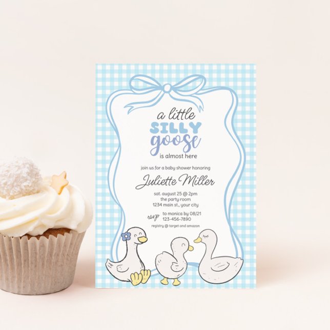 Fånig Goose Boys Gingham Baby Shower Inbjudningar (Silly Goose Gingham Boys Baby Shower Invite)