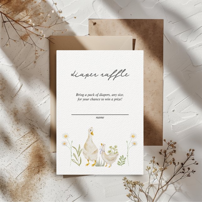 Fånig Goose Cute Watercolor Diaper Raffle Tilläggskort (Diaper Raffle Silly Goose Baby Shower Insert Card Cute Watercolor Minimalist Baby Goose)