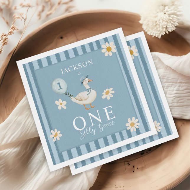 Fånig Goose Daisy Boy 1:a födelsedagen Party Pappersservett (Skapare uppladdad)